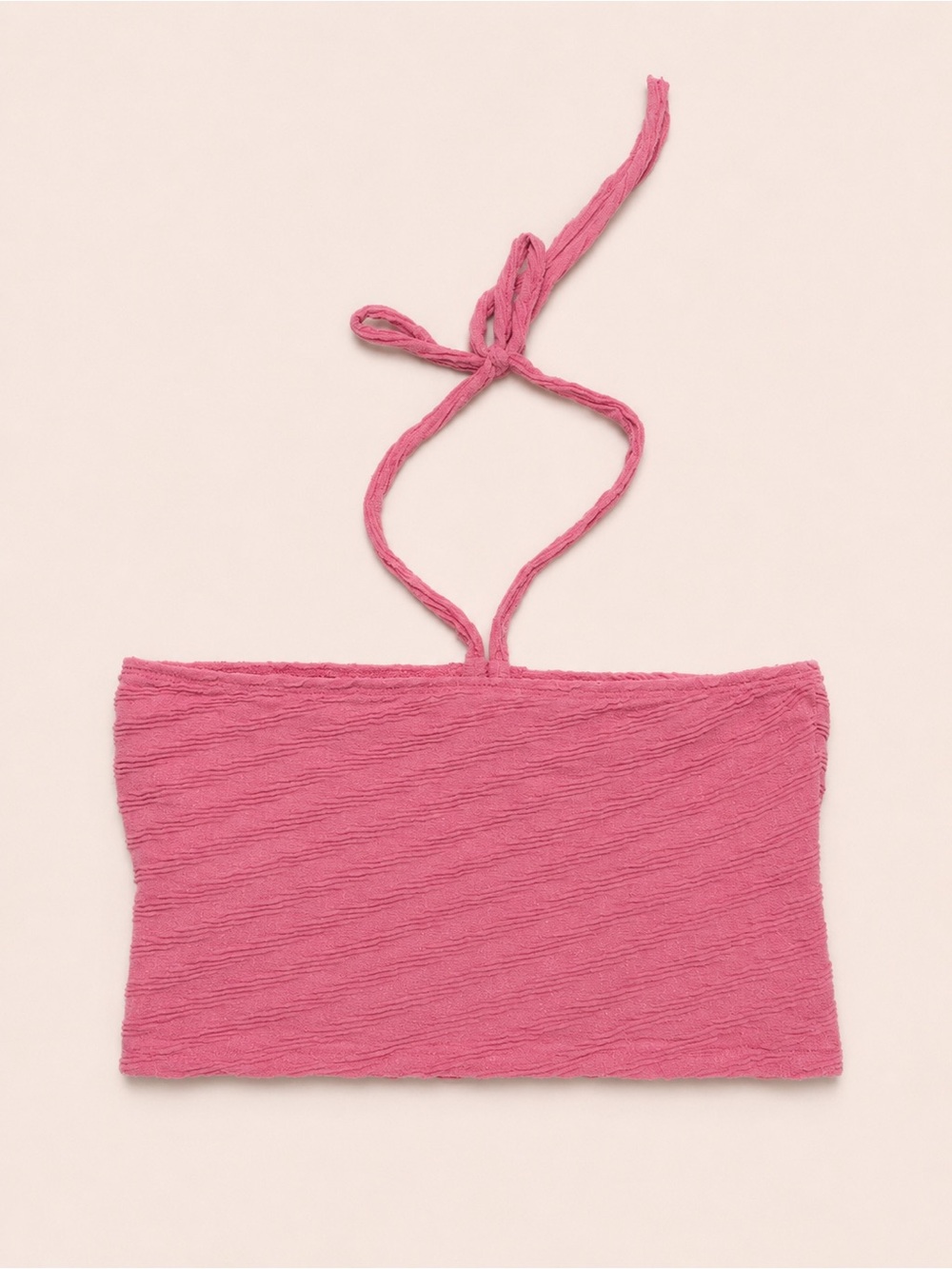 Pink Cropped Halter Ruched Bandeau - Picture 3 of 4